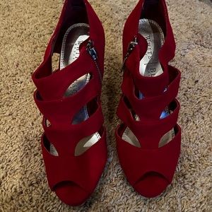 Fine! White House Black Market red suede peep toe heels. Size 5.5